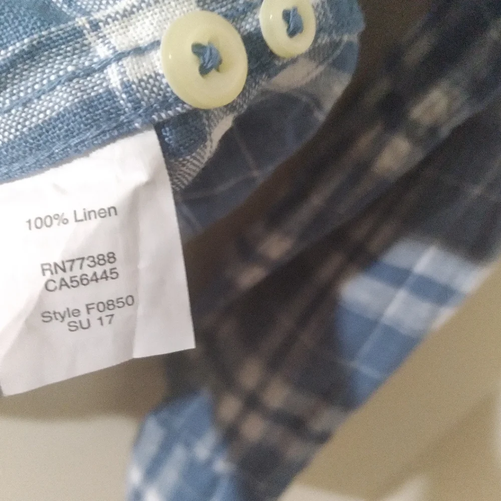J. Crew Linen Mens Button Down Shirt Blue Plaid Preppy Nautical Summer‎ Large